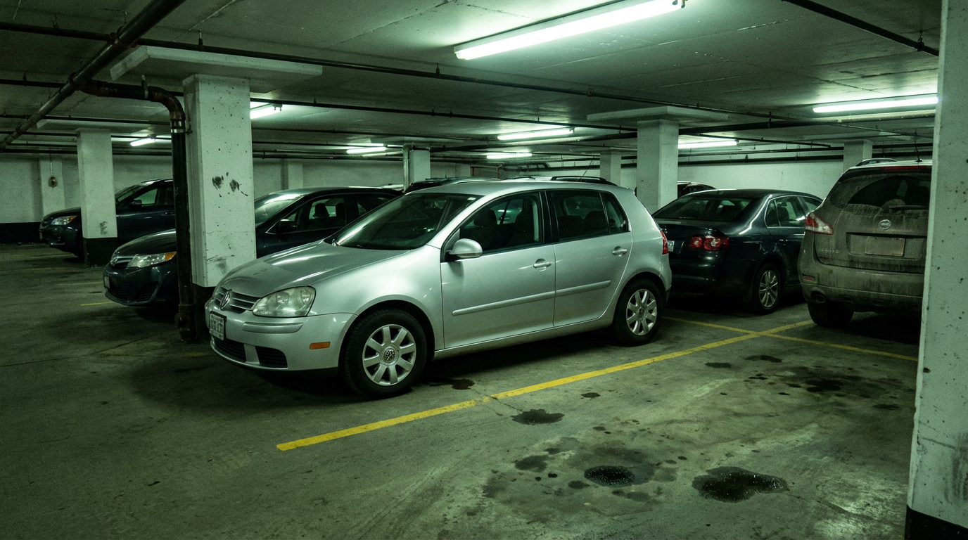 Gray sedan in parking area before AI background replacement